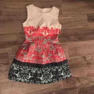 Pink, white, aqua blue, and navy dress